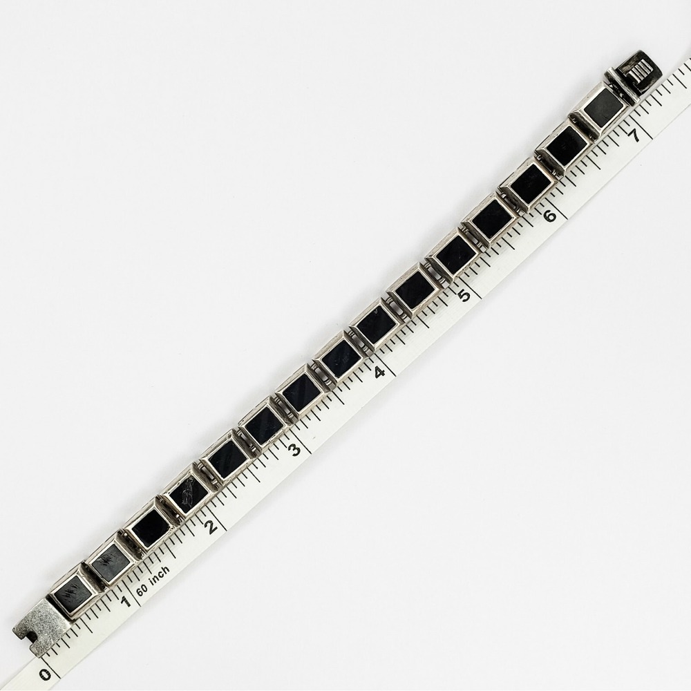 Vintage Sterling Silver 925 Weiss Link Bracelet Black Lucite Squares - Picture 10 of 11